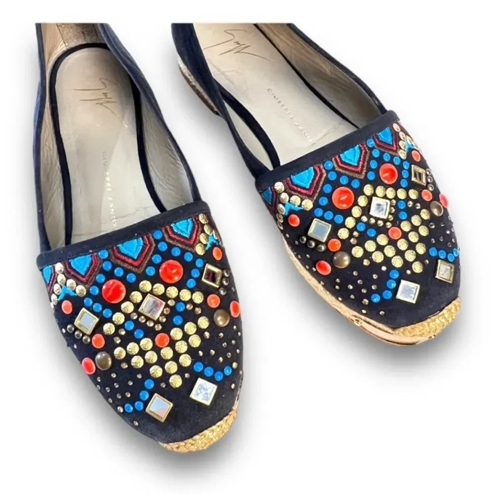 GIUSEPPE ZANOTTI DESIGN navy Jewel embellish espadrilles NWT Authentic SZ 5